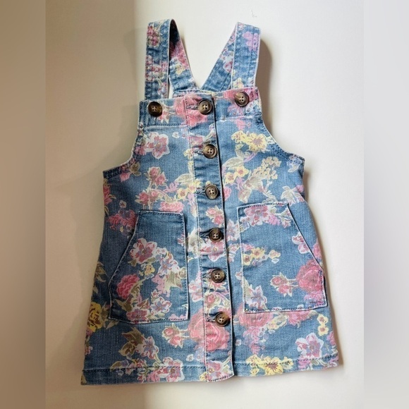 Wonder Nation | Todder Girls Denim Boho Floral Overall  Jumper Dress | Size 18m - Picture 1 of 3